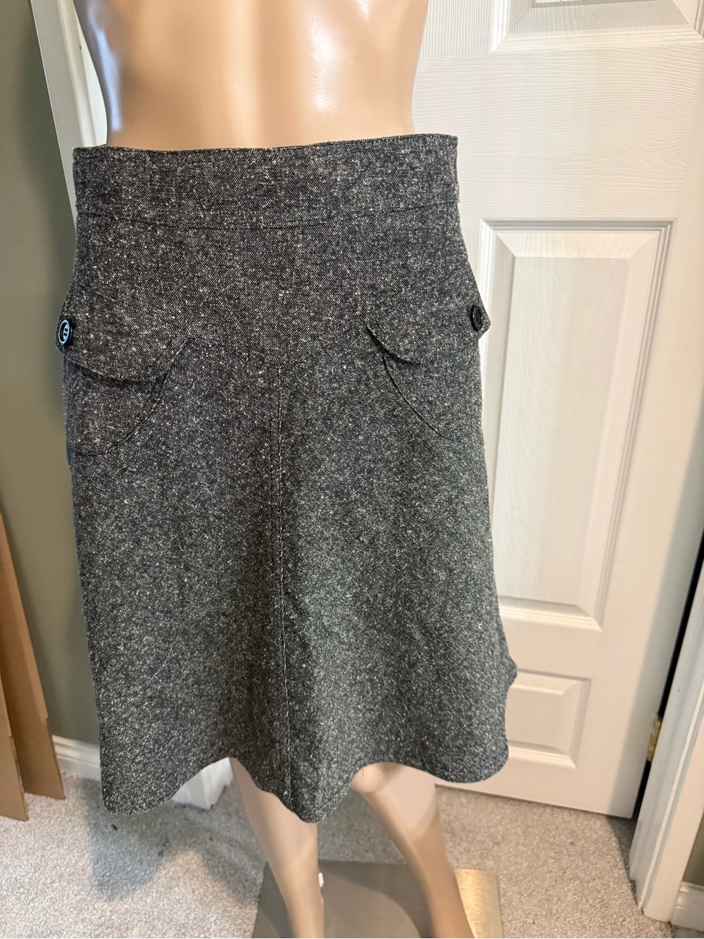 Vintage Necessary Objects Tweed Skirt Womens S Pockets Gray Button Detail Preppy